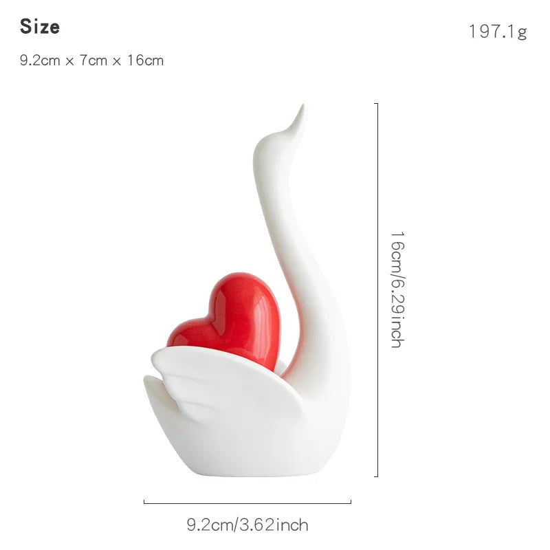 Love Couple Swan Ornament Ceramic Crafts Golden Love Sculpture White ceramic swan figurine  TV cabinet Home decor accessories