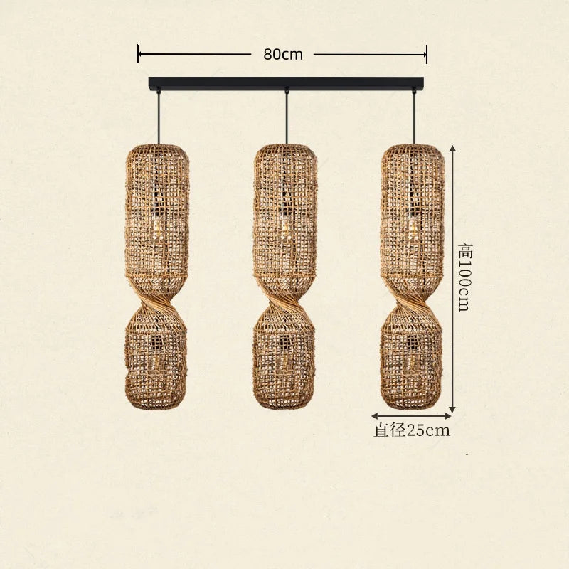 Japanese Wabi Sabi Retro Rattan Pendant Lamp Zen Tea Room Homestay Hotel Restaurant Bar Counter Chandelier Home Decor Lighting
