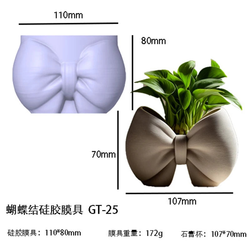 Bowknot Silicone Mold for Concrete Flower Pot DIY Candle Holder Craft Making Tools Home Decor Unique Design Plaster Ornament