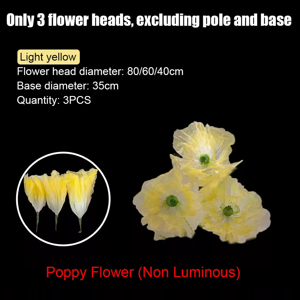 180cm Luminous Poppy Flowers Artificial Flowers Wedding Decor Props Silk Yarn Flower Window Display Garden Decoration Home Decor