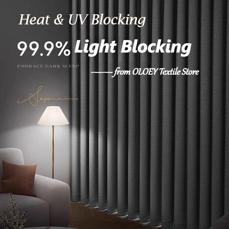 Custom Size Cotton Linen Look Thermal Insulated  Blackout Curtains for Living Room Bedroom Fabric Window Home Decor White Tulle