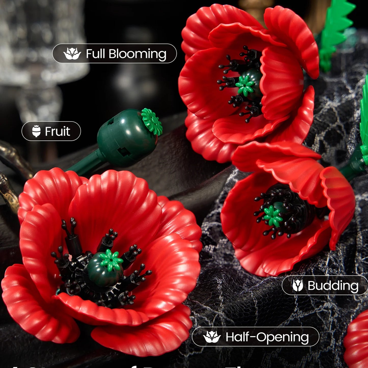 Red Bouquet Artificial Flowers Building Set Blocks Floral Wedding Party Home Decor Botanical Brick Collection Christmas Gifts