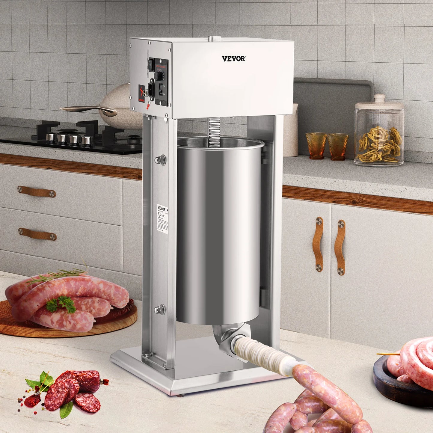 SucceBuy 10L/15L Electric Sausage Stuffer Stainless Steel Making Sausage Machine Commercial Grade with 4 Filling Funnel for Home
