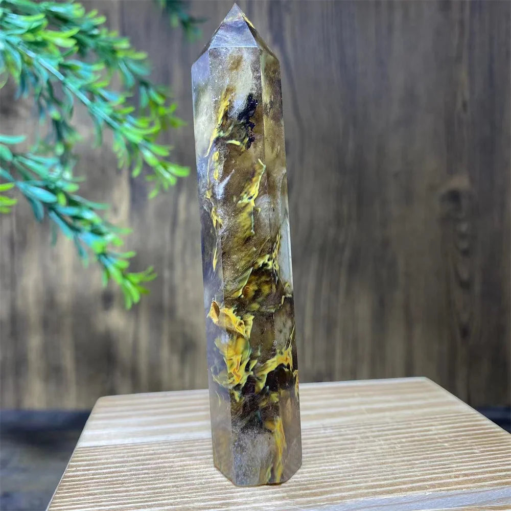 Smelting Fire Quartz Ghost Crystal Stone Point Tower Mineral Energy Healing Hexagonal Wand Home Decor Gift