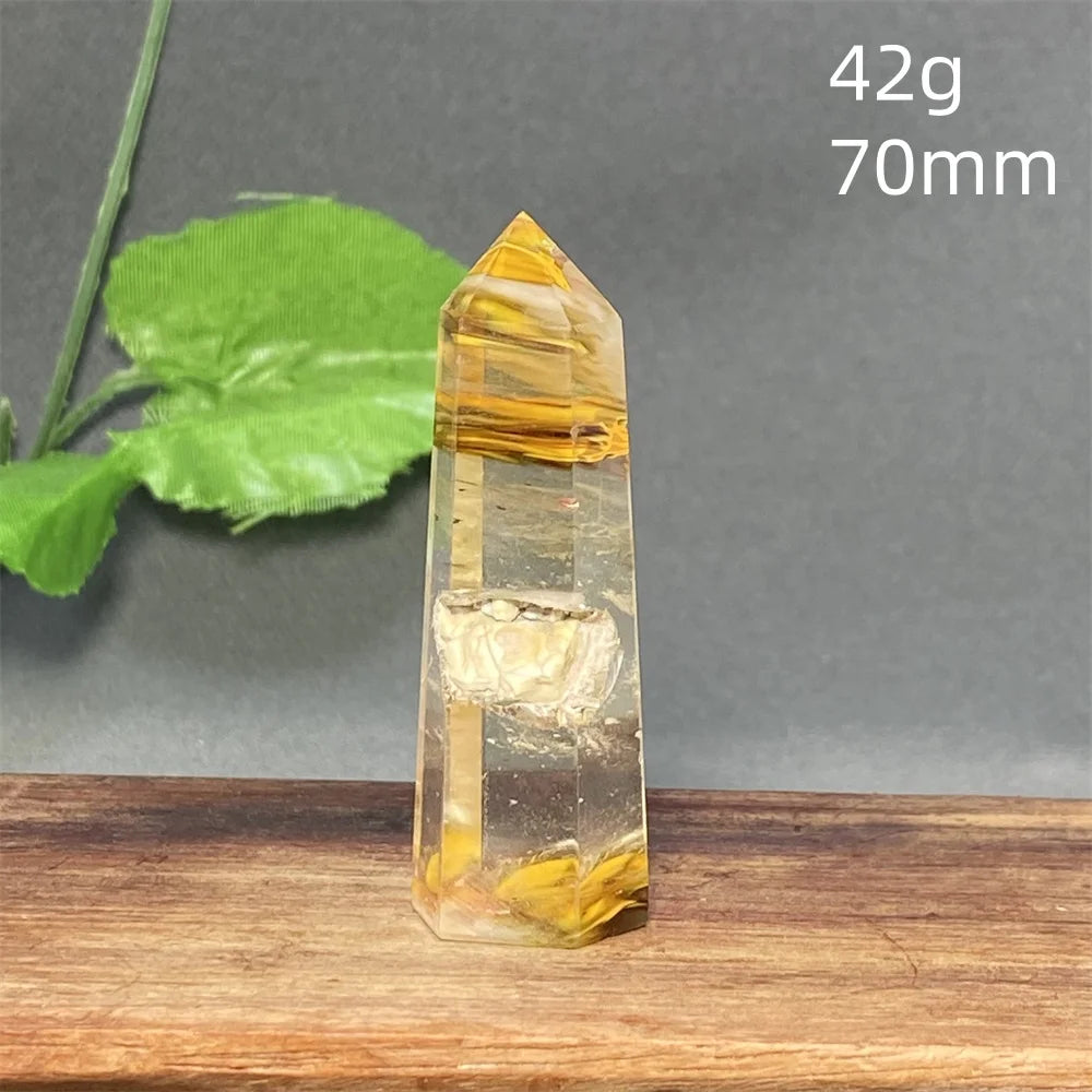 1PC Natural Tiger Skin Smelted Stone Crystal Tower Yellow Stripe Pyramid Obelisk Home Decor Gift