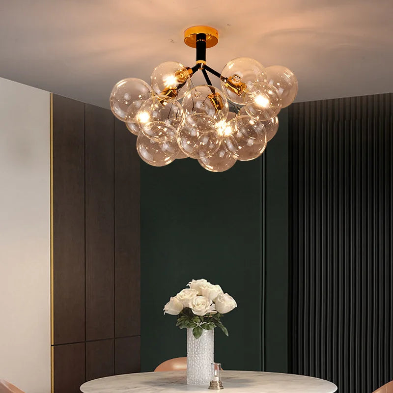 Modern Bubble Transparent Glass Ball Ceiling Lamp Crystal Ball Pendant Light with E27 Bulb for Living Room Bedroom Home Decor