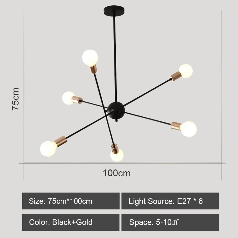 Modern Sputnik Chandelier Nordic Ceiling Light Semi Flush Mount Ceiling Lamp Bedroom Living Room Home Decor Lighting Fixture LED