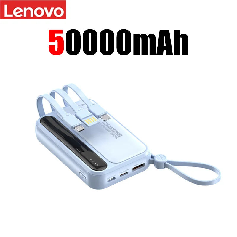 Lenovo 50000mah Large Capacity Power Bank 4in1 Built In Cables Intelligent Digital Display Light Portable Battery For Iphone New