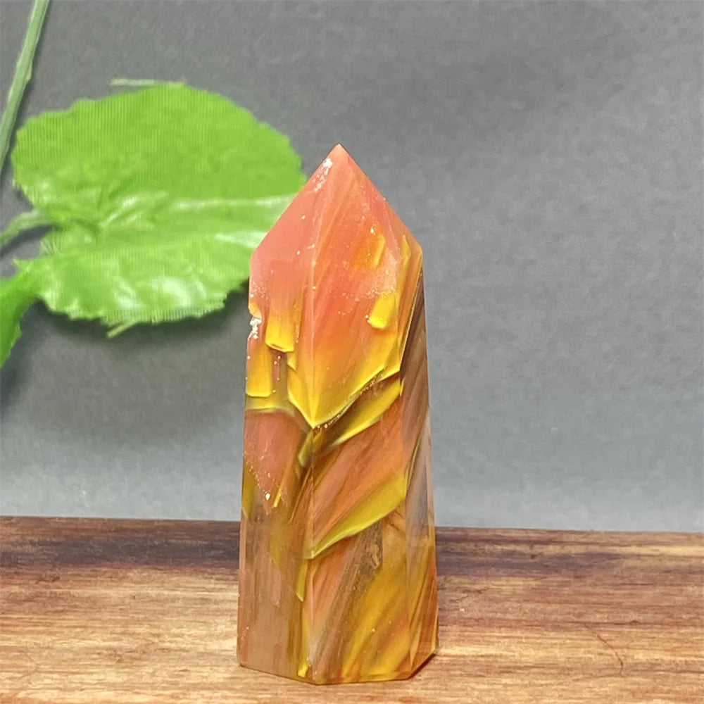 1PC Natural Tiger Skin Smelted Stone Crystal Tower Yellow Stripe Pyramid Obelisk Home Decor Gift
