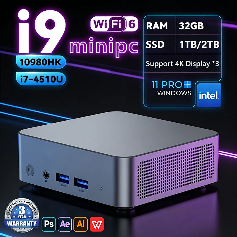 2026 Mini PC Windows 11 Intel Core i9 10980HK i7 4510U Portable Gaming Mini PC 16GB RAM 1TB SSD WiFi6 BT5.2 4K Mini Computer PC