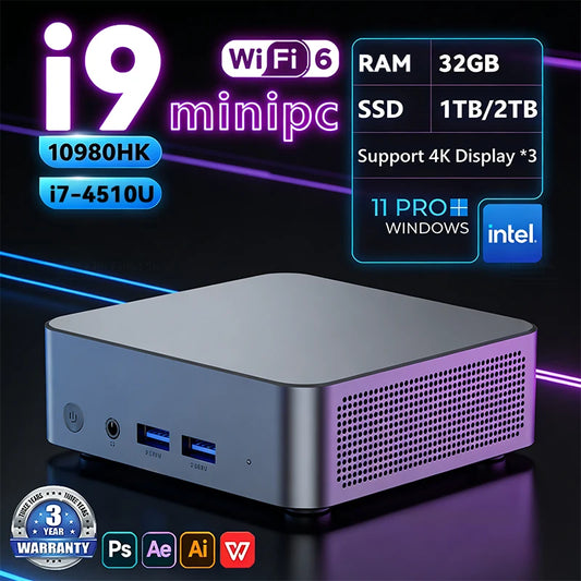 2026 Mini PC Windows 11 Intel Core i9 10980HK i7 4510U Portable Gaming Mini PC 16GB RAM 1TB SSD WiFi6 BT5.2 4K Mini Computer PC