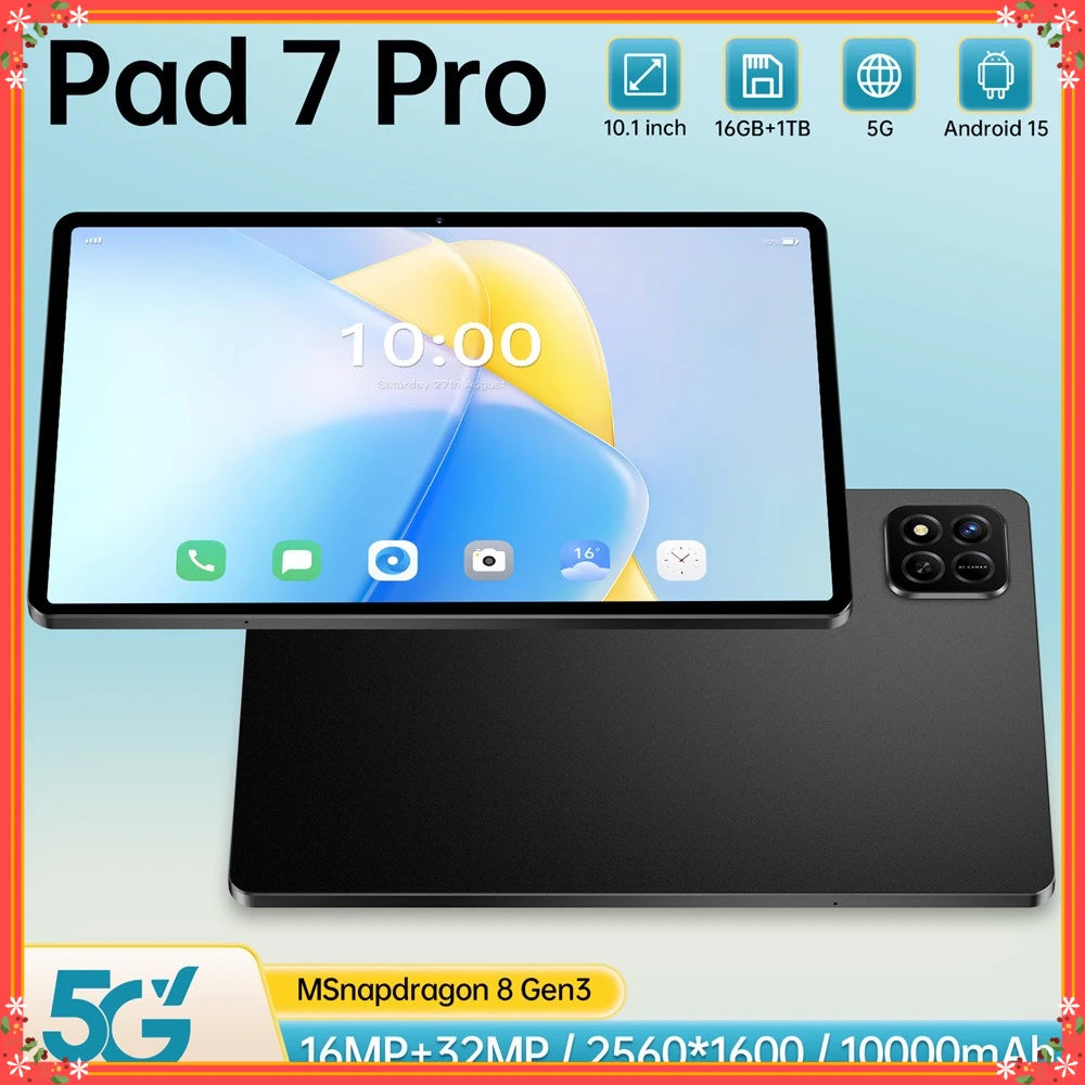 New Pad 7 Pro Hot Tablet PC 10000mAh Children's Gifts 10.1" Tab Original 5G Dual SIM 22GB+2TB Android 15 Cheap Kids Tablets