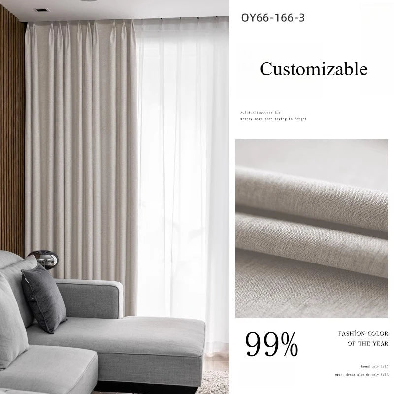 Custom Size Cotton Linen Look Thermal Insulated  Blackout Curtains for Living Room Bedroom Fabric Window Home Decor White Tulle