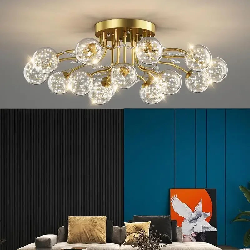 Creative Iron LED Ceiling ChandelierStarry Glass Lamp Living Dining Room bedroom kitchen Loft light Home Decor Stylish Luminaire