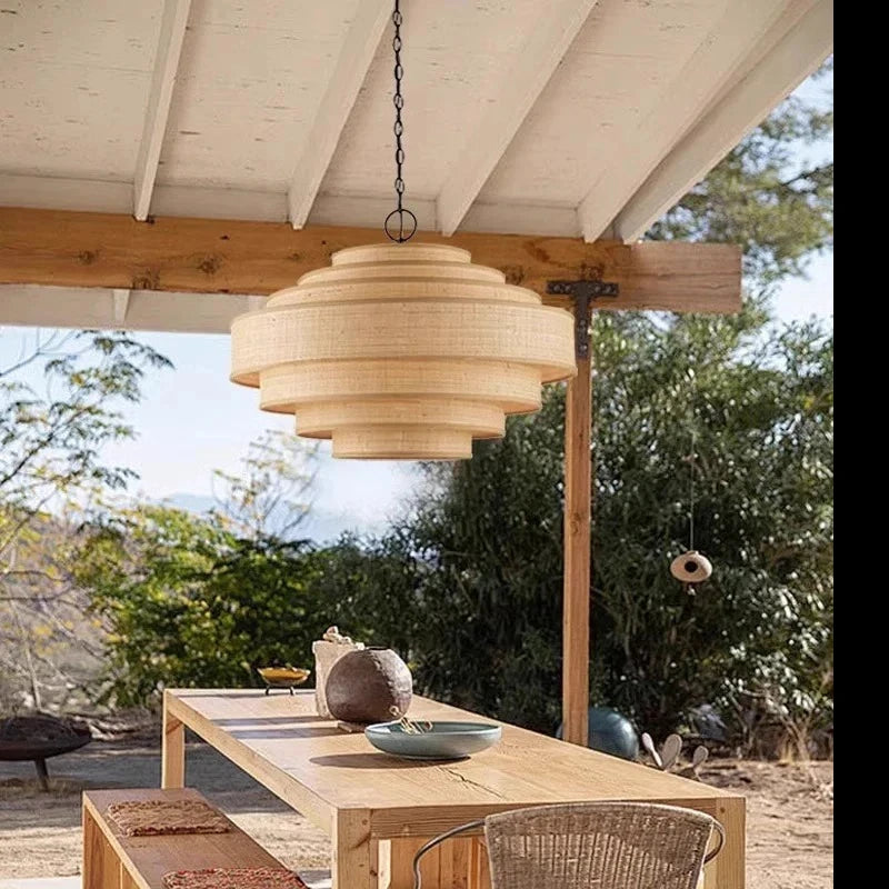 Restaurant Wabi-sabi Fabric Art LED Pendant Light E27 Silk Lustre Chandelier for B&B Island Counter Loft Lamps Design Home Decor