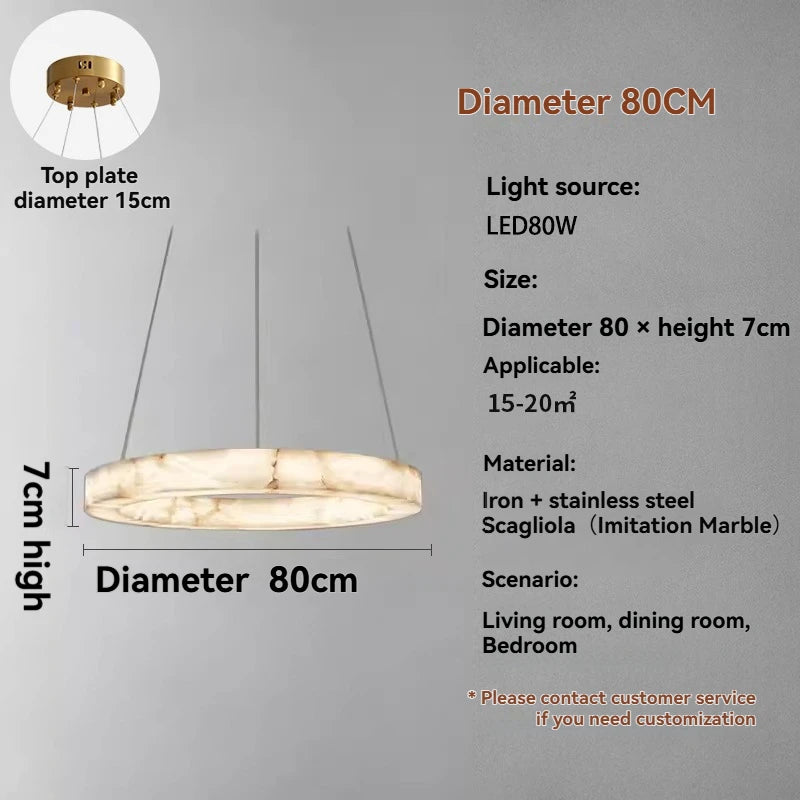 Imitation Marble Pendant Light Circular Resin Pendant Lamp for Living Room Bedroom Hanging Indoor Lighting Fixture Home Decor