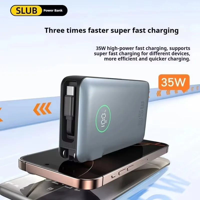 SLUB 65W Power Bank 20000mAhBuilt-in Retractable Fast Charging Cable Smart Digital Display Power Bank with Foldable AC Plug