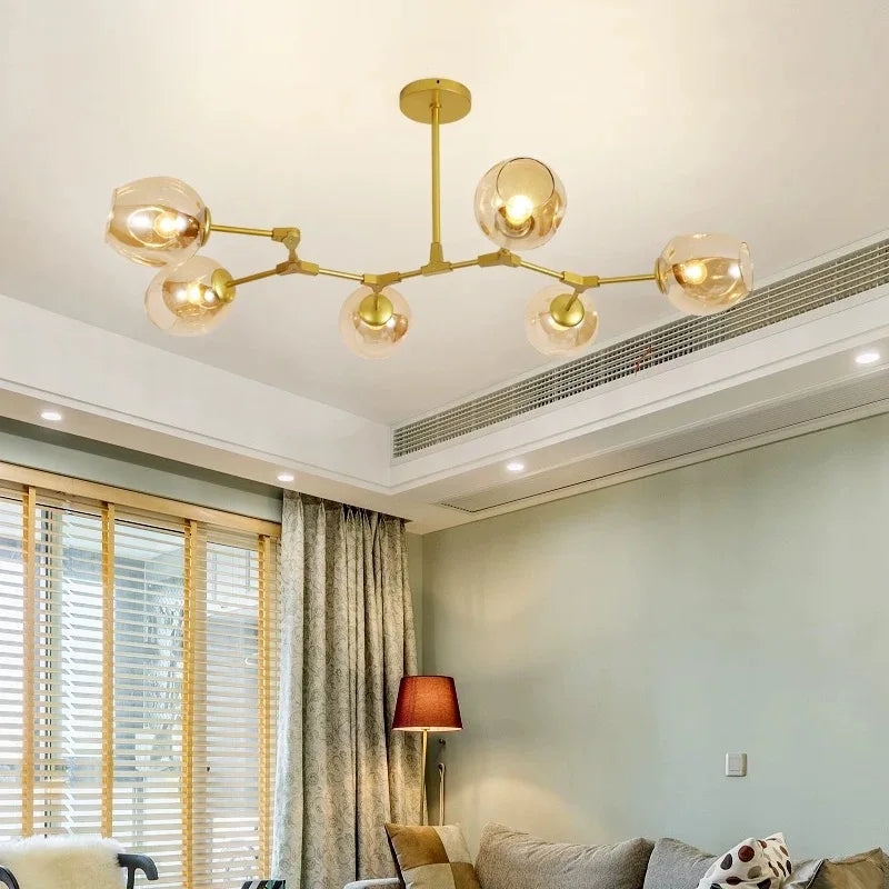Nordic Molecular Chandelier Modern Branched Glass Ball LED Chandeliers Living Room Bedroom Home Decor Hanging Kitchen Fixtures