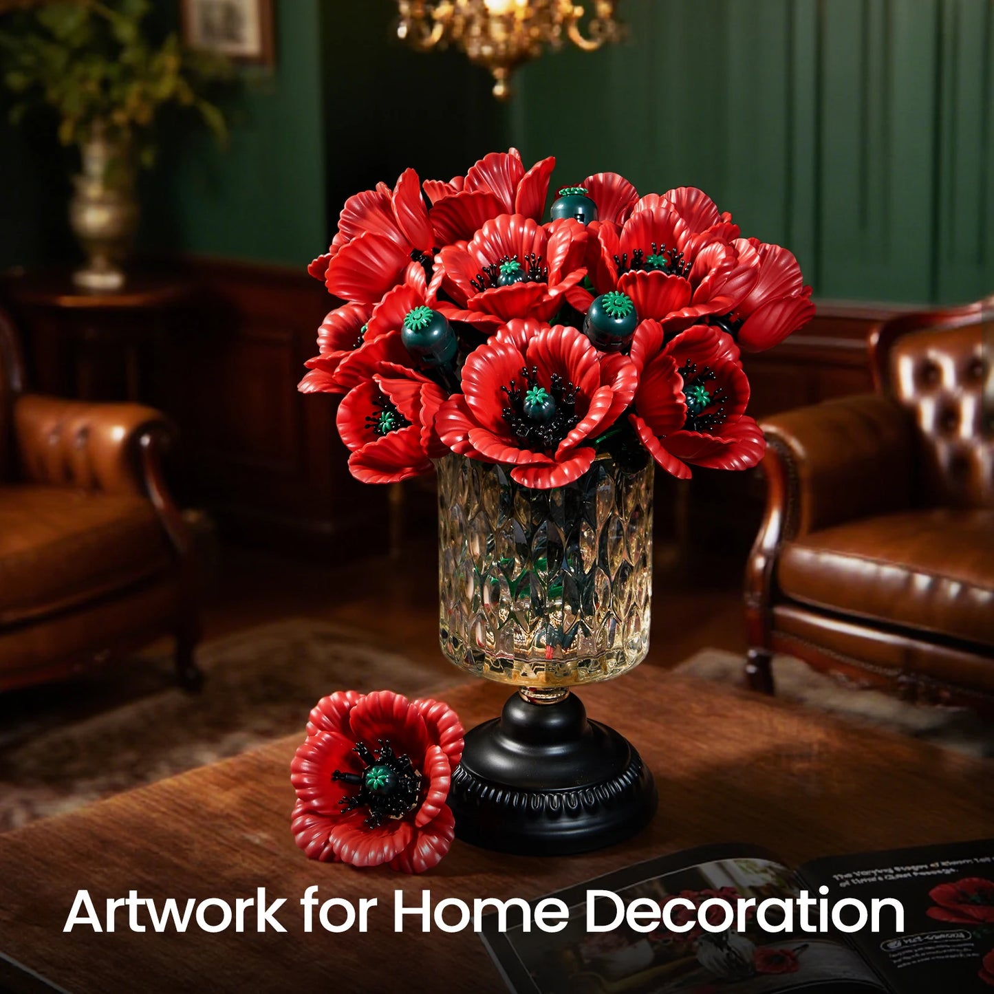 Red Bouquet Artificial Flowers Building Set Blocks Floral Wedding Party Home Decor Botanical Brick Collection Christmas Gifts