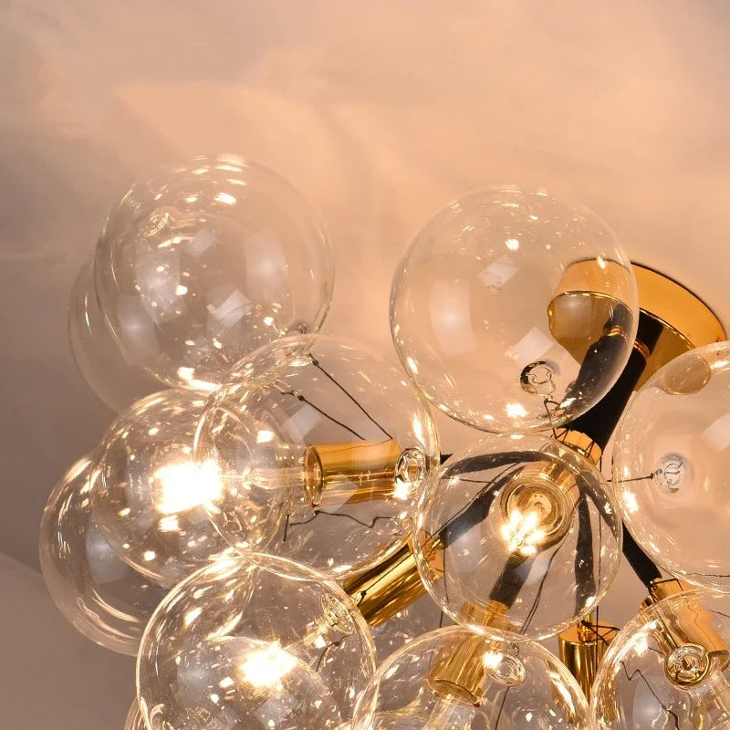 Modern Bubble Transparent Glass Ball Ceiling Lamp Crystal Ball Pendant Light with E27 Bulb for Living Room Bedroom Home Decor