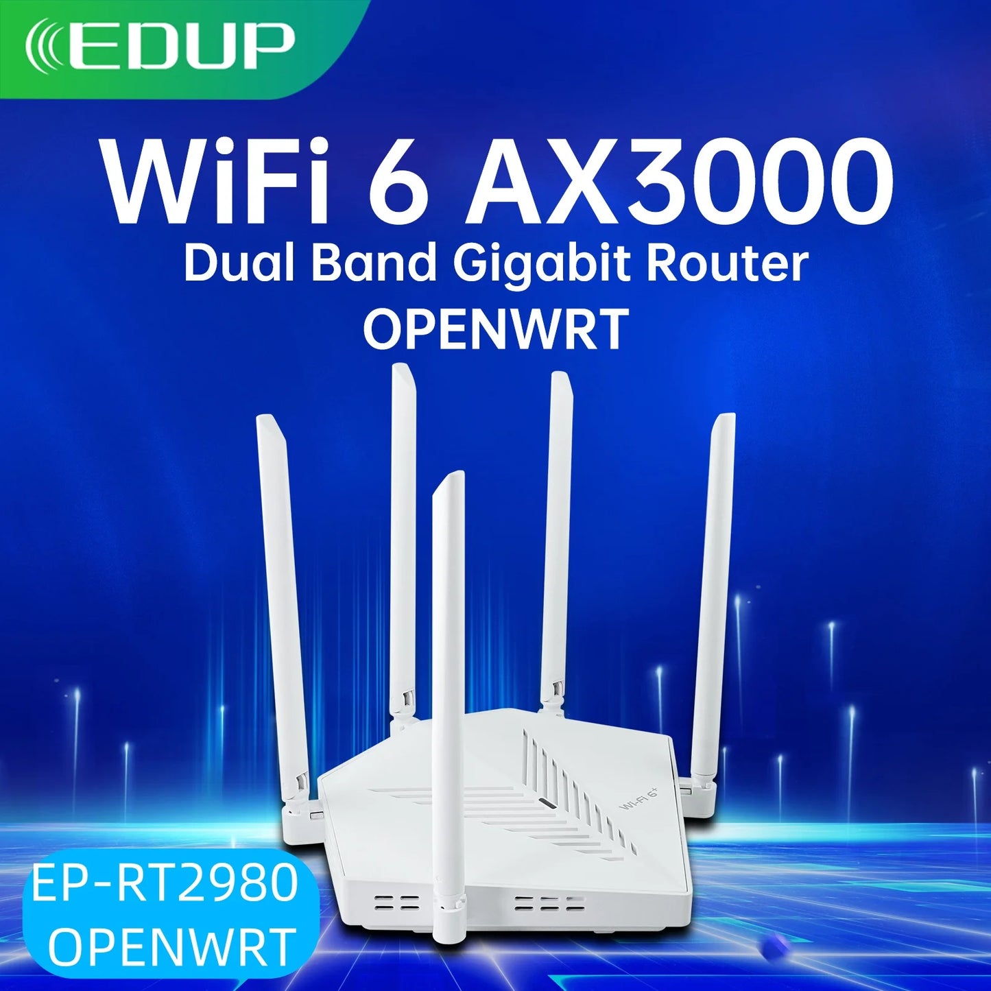 EDUP  RT2980 OPENWRT AX3000 3000Mbps Dual Band 2.4GHz 5GHz 802.11AX WIFI MIMO Gigabit WIFI6 Router EasyMesh Wide Signal Range