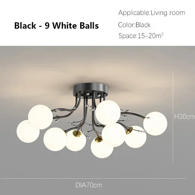 Creative Iron LED Ceiling ChandelierStarry Glass Lamp Living Dining Room bedroom kitchen Loft light Home Decor Stylish Luminaire