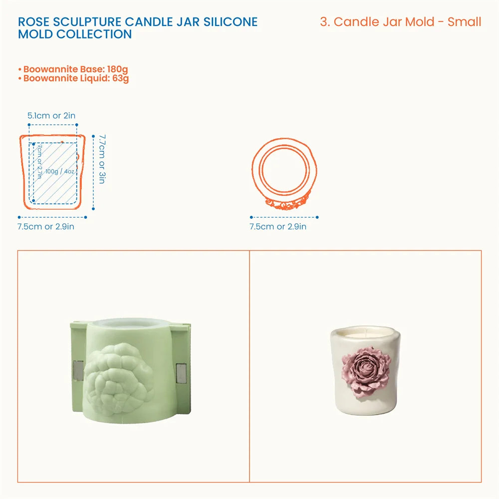 Nicole Rose Sculpture Concrete Silicone Mold DIY Handmade Candle Jar Molds for Gypsum and Jesmonite Home Decor