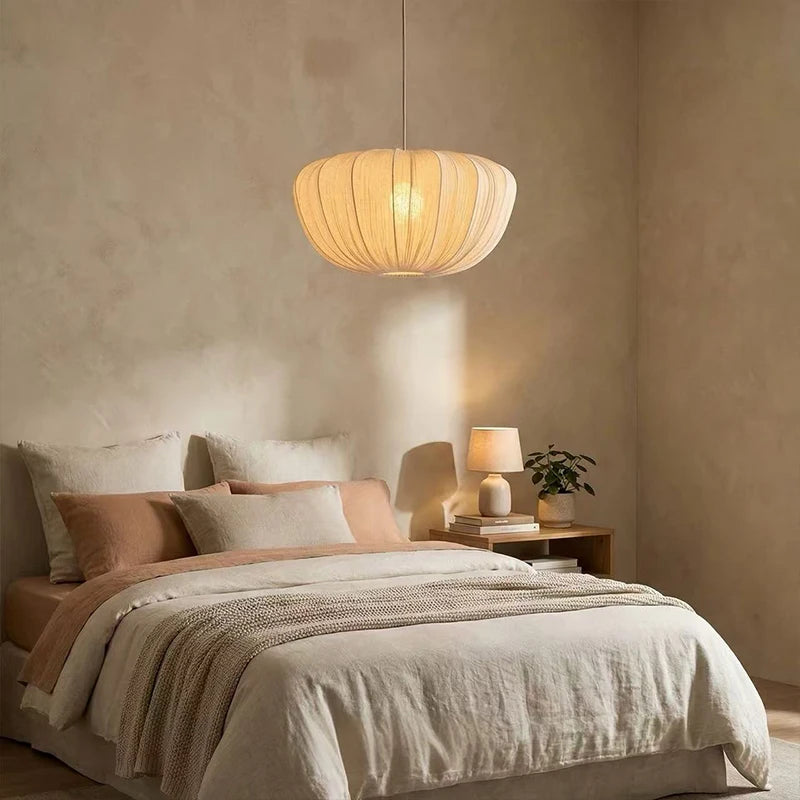 American Wabi Sabi Retro Fabric Pendant Light Living Dining Room Loft Cloth Chandelier Home Decor Bedroom Design Hanging Lamp