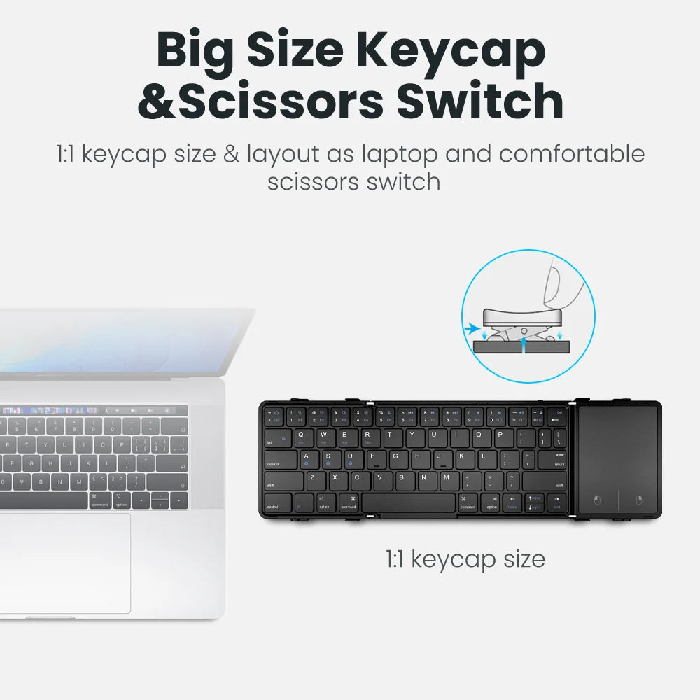 Hebrew/Korea/Russia/Korea Wireless Folding Keyboard with Touchpad Rechargeable Foldable Bluetooth Keyboard for Tablet Ipad