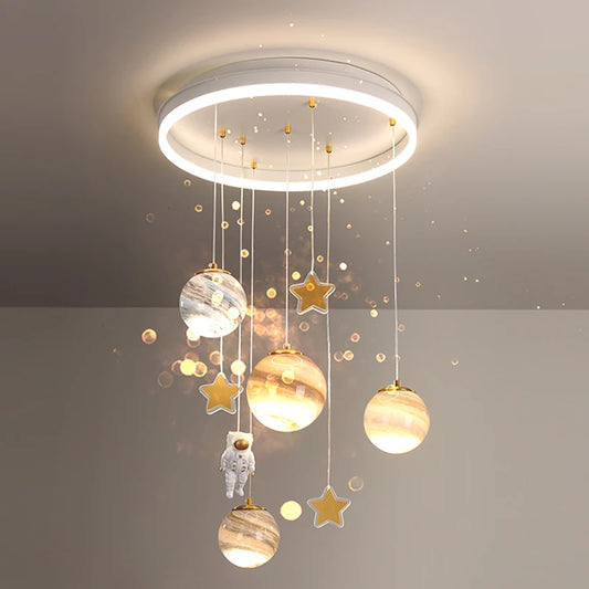 Children's Room Lamp Nordic Modern Pendant Lights Kids LED Ceiling Chandelier Living Room Bedroom Astronaut Hanging Home Decor