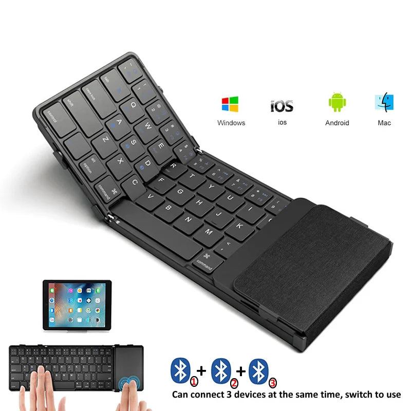 Hebrew/Korea/Russia/Korea Wireless Folding Keyboard with Touchpad Rechargeable Foldable Bluetooth Keyboard for Tablet Ipad