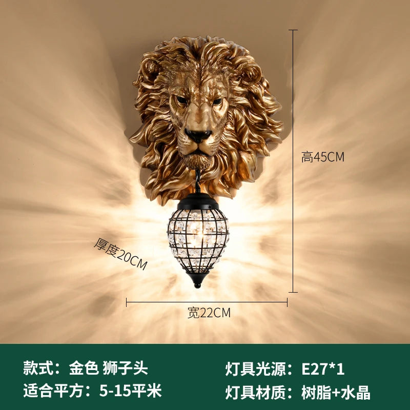 Retro Lion Head Wall Lamp Nordic loft Led Resin Wall Lamps Living Room Restaurant Corridor Background Wall Home Decor Lighting