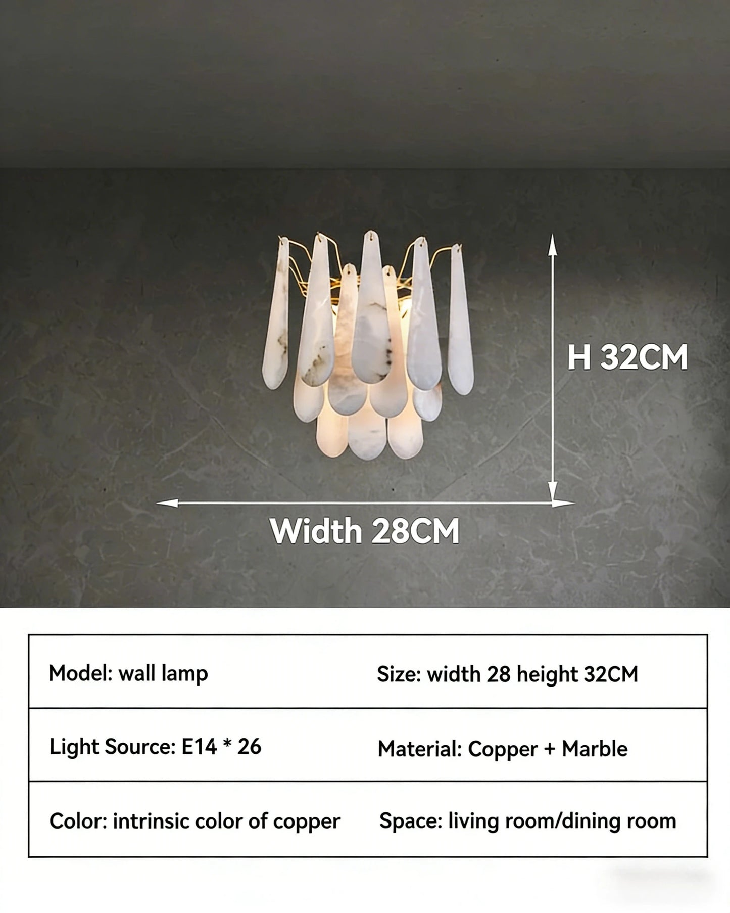 Brass Marble Chandelier Wall Lamp Modern American Style Dimmable Pendant Light for Living Room Bedroom Hotel Villa Home Decor