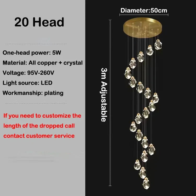 Modern Hall LED Chandeliers Luxury Villa Staircase Crystal Chandeliers Attic Hotel Lighting Fixtures Home Decor Chandeli