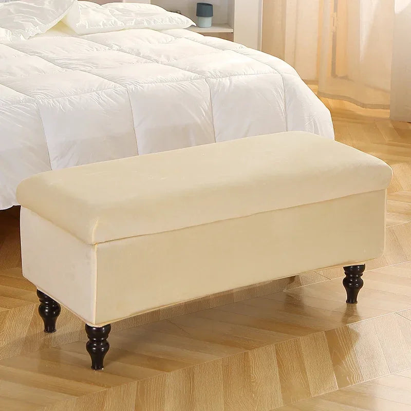 Stretch Rectangle Ottoman Covers Elastic Velvet Storage Footrest Slipcovers for Living Room Furniture Protector Xmas Home Decor