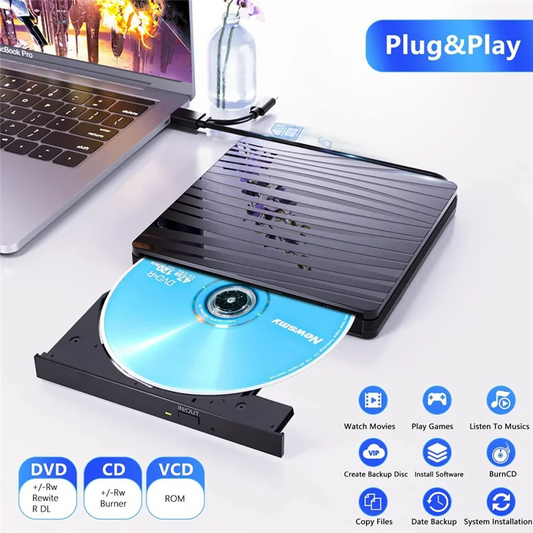 -A96Z External CD/DVD Drive For Laptop, USB 3.0 & Type-C Portable CD DVD +/-RW Burner Optical Drive Reader Writer DVD Player Dur