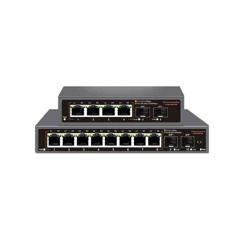 2.5Gb Network Switch 8 Port 2.5G RJ45 with 2 Port 10G SFP+ Ethernet Switch Fanless Plug Play Desktop Wall Mounted Network Switch
