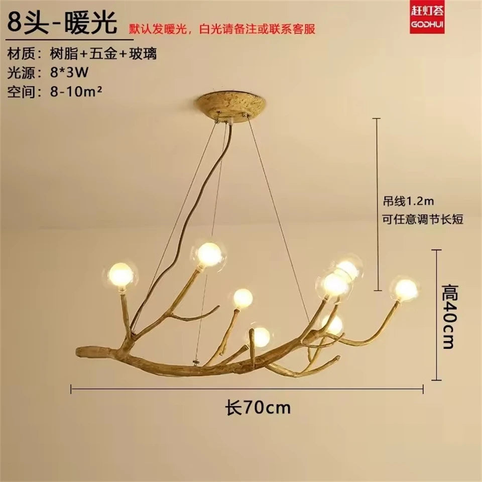 Nordic Glass Bubble LED Ceiling Chandeliers Retro Resin Tree Branch Chandelier Living Dining Room Home Decor Lighting Fixtures