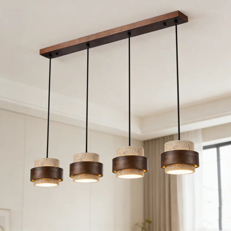 Modern Minimalist Wood LED Pendant Lamp Dining Room Bedroom Chandelier Bedside Natural Stone Indoor Home Decor Hanging Lighting
