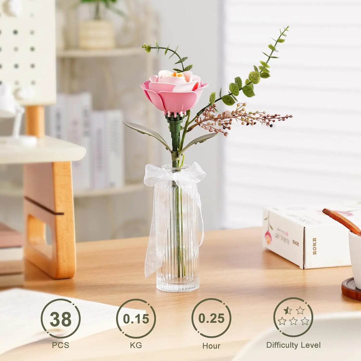 Rolife 3D Puzzle Flowers Wooden Model Kits Home Decor Accessories Living Room Gifts  on Valentine's Day Flower for Women