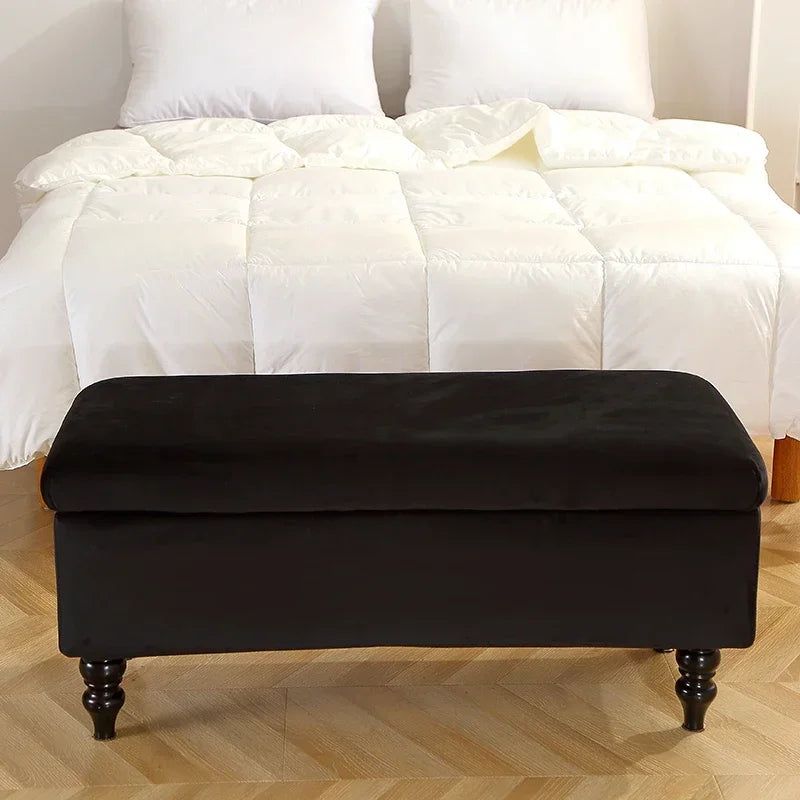 Stretch Rectangle Ottoman Covers Elastic Velvet Storage Footrest Slipcovers for Living Room Furniture Protector Xmas Home Decor