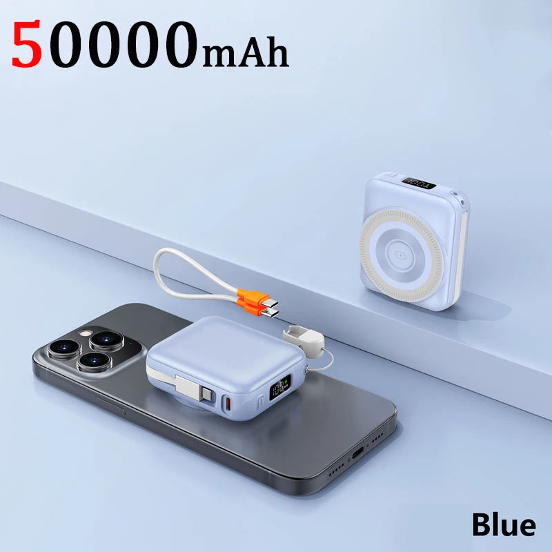 OnePlus Mini 50000mAh Magnetic Wireless Power Bank Multifunctional Type-C PD20W Fast Charging With Cables Plug For iPhone Huawei
