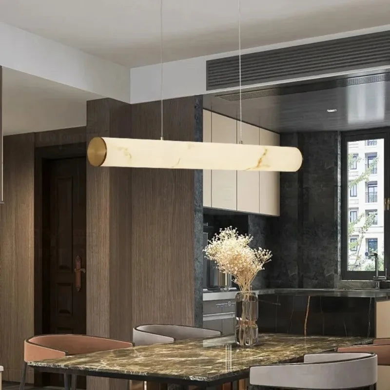 Resin Faux Marble Pendant Lights for Dining Restaurant Long Style Alabaster Pendant Lamps Home Decor Indoor Lighting Fixture