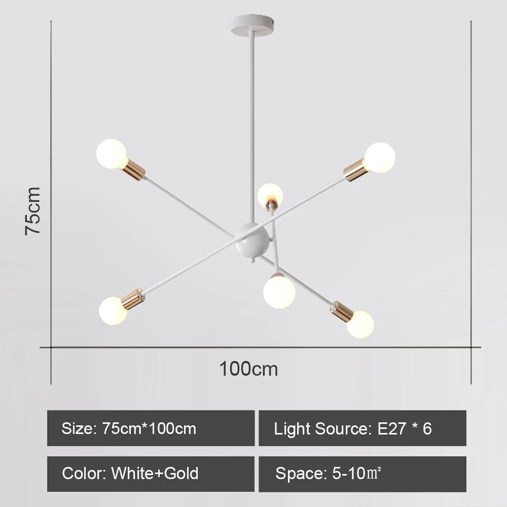 Modern Sputnik Chandelier Nordic Ceiling Light Semi Flush Mount Ceiling Lamp Bedroom Living Room Home Decor Lighting Fixture LED
