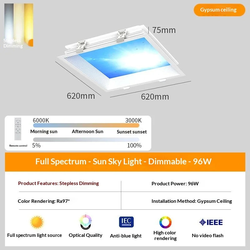 Modern Minimalist Recessed LED Sky Ceiling Light Sky Blue Simulation Sunlike Daylight Lamp for Kitchen Bathroom Home Decor