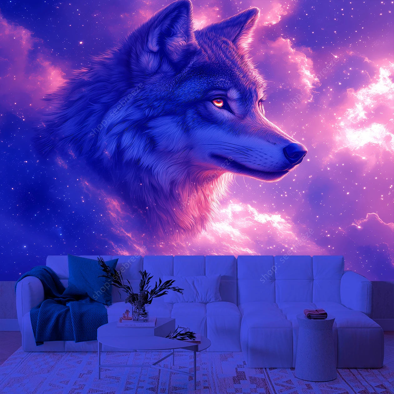 Wolf UV Reactive Tapestry Minimalist Abstract Art Hippie Tapitz Witchcraft Mysterious Tapestries Bedroom Living Room Home Decor