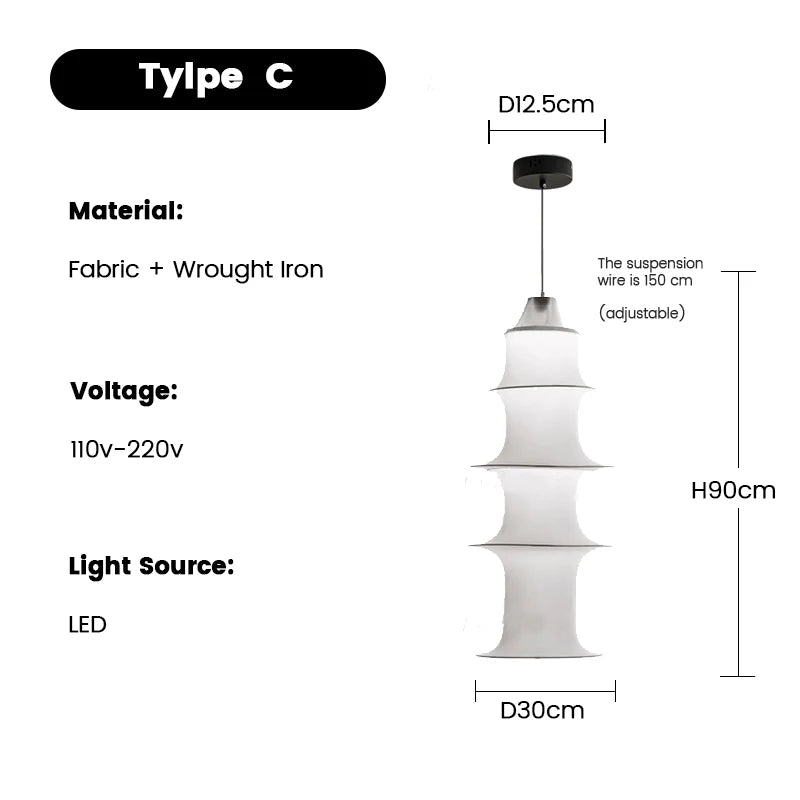 Nordic Minimalist Fabric Wabi Sabi Led Pendant Lights Living Dining Room Loft Home Decor Chandelier Bedroom Corner Bedside Lamp
