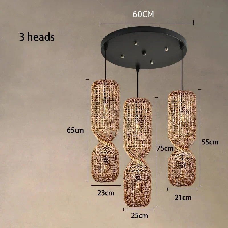 Japanese Wabi Sabi Retro Rattan Pendant Lamp Zen Tea Room Homestay Hotel Restaurant Bar Counter Chandelier Home Decor Lighting