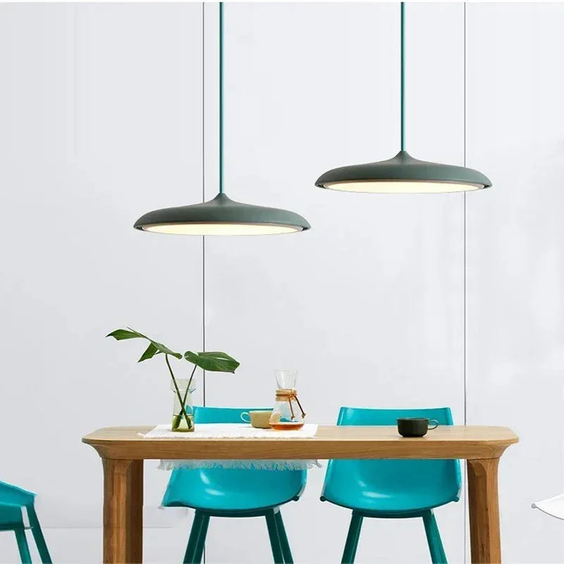 Modern Macaron UFO Led Pendant Lamp Restaurant Kitchen Hotel Table Living Room Round Indoor Chandelier Home Decor Hanging Lamp