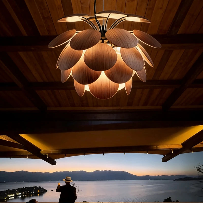 LED Ceiling Chandelier Lamp Spanish Design Metal Restaurant Design Pine Cone Hanging Pendant Light Home Decor Item Rooms Bedroom